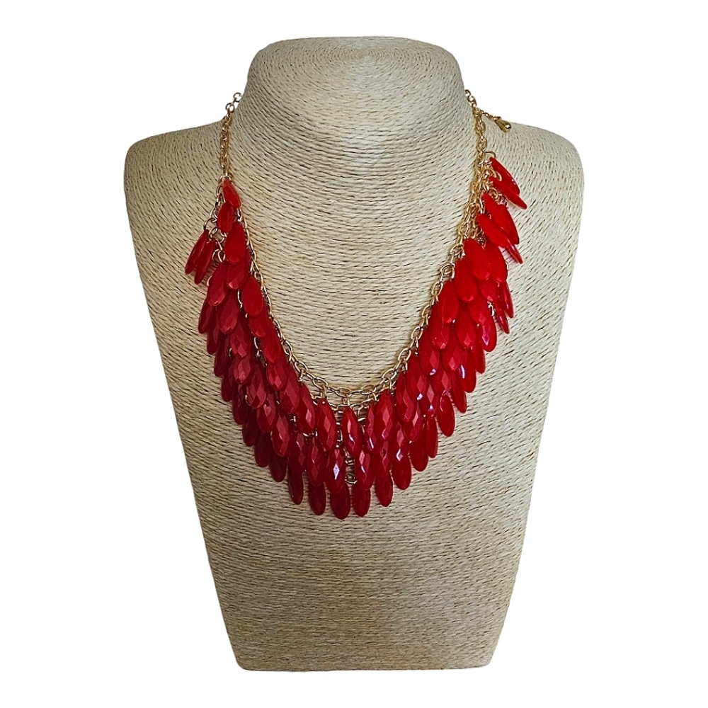 TRÏBE Statement Red And Gold Necklace With Matching Earrings NWT